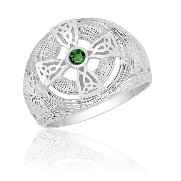 Sterling Silver Men's Celtic Cross Ring with Stone 88334-3688