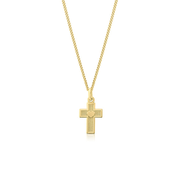 Cross with Heart Charm - High Polished - 10Karat Gold