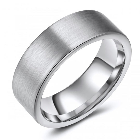 Modern Tungsten Ring Band - Wedding - 8mm - Fashion - Brushed Finish - Men's - Unisex - Engravable - Flat MJ-TUR-448-104