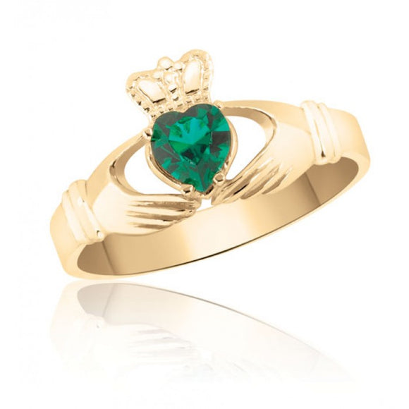 10K Yellow Gold Emerald Green Claddagh Ring 77730977