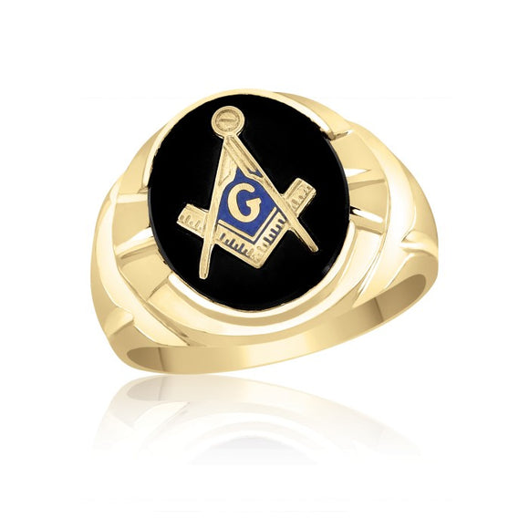 Black Onyx Masonic Fraternity Ring in 10K Yellow Gold 55MJB890555