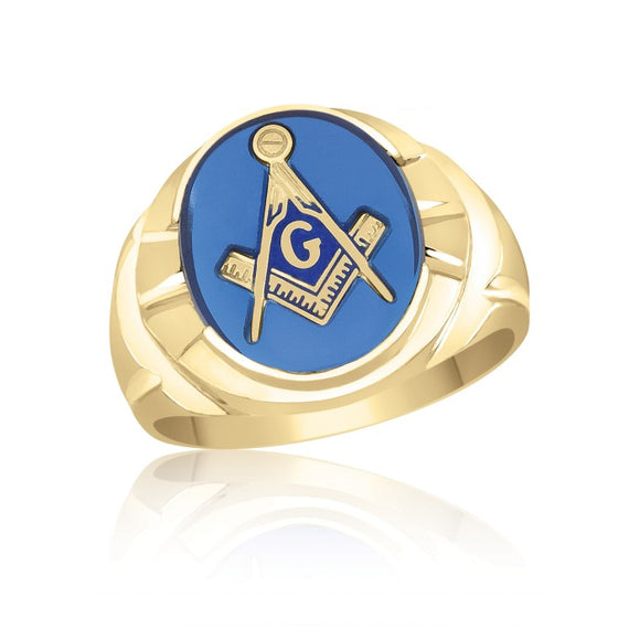 Oval Blue Spinel Masonic Fraternity Ring in 10K Yellow Gold 55MJB890655