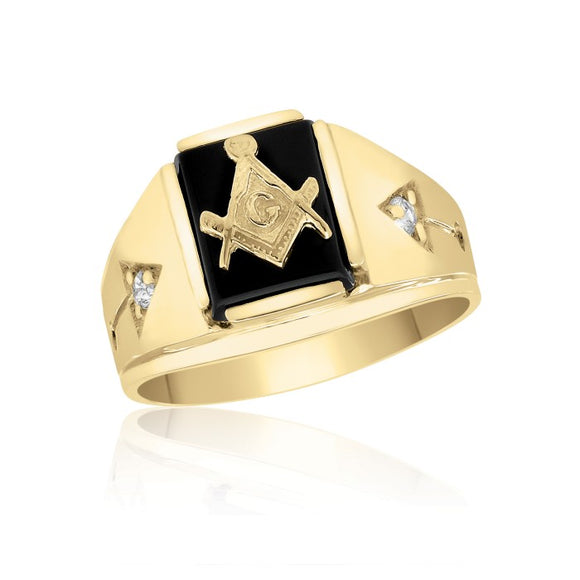 Rectangle Masonic Fraternity Ring in 10K Yellow Gold with Arrows and Cubic Zirconia 55MJB892455