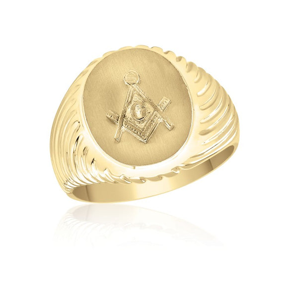 Soft Spiral Texture Masonic Fraternity Ring in 10K Yellow Gold 55MJB892955