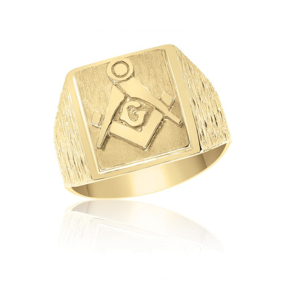 Wood Grain Pattern Masonic Fraternity Ring in 10K Yellow Gold 55MJB893455