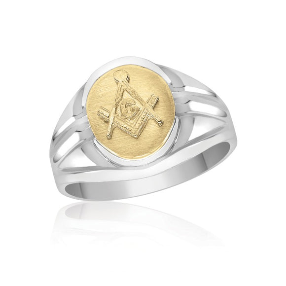 Oval Two Toned Masonic Fraternity Ring in 10K Gold 55MJB893555