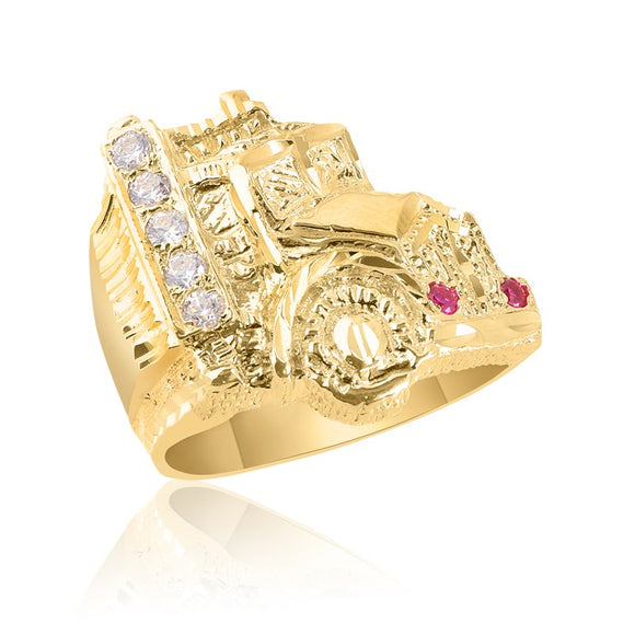 10K Yellow Gold Men's Truck Ring with Stones 44MJB983844