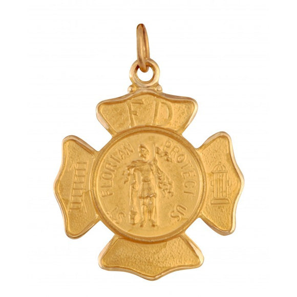 Saint Florian Fire Department Shield 25mm x 25mm 14K Yellow Gold Pendant Charm 22401-1022