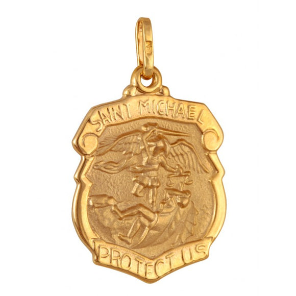 Saint Michael Shield 20.5mm x 24.5mm 14K Yellow Gold Pendant Charm 33402-0533