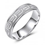 10K White Gold Greek Key Etched Pattern on Brushed Finish