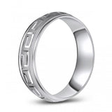 10K White Gold Greek Key Etched Pattern on Brushed Finish