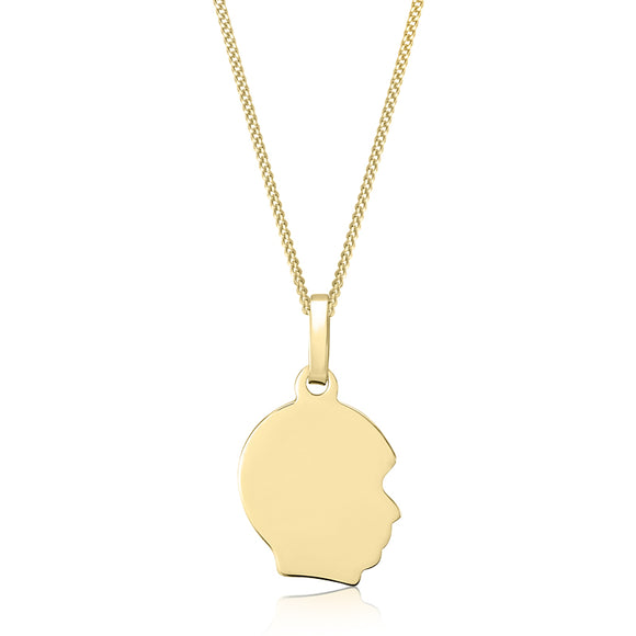 Yellow Gold Boy Silhouette Head - High Polished - Engraveable