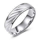 10K White Gold wedding Band with Diagonal Cut Pattern