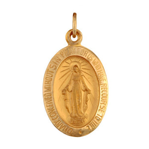 Miraculous Medal - O Mary Conceived Without Sin Pray For Us Who Have Recourse To Thee 23mm x 15mm 14K Yellow Gold Pendant Charm 33208-0733