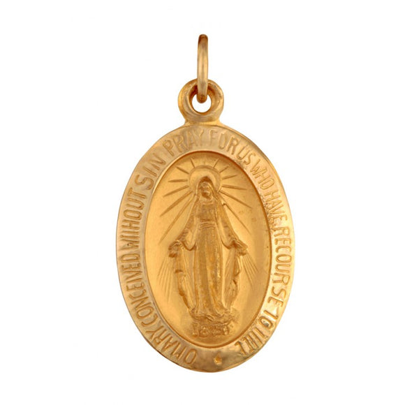 Miraculous Medal - O Mary Conceived Without Sin Pray For Us Who Have Recourse To Thee 23mm x 15mm 14K Yellow Gold Pendant Charm 33208-0733