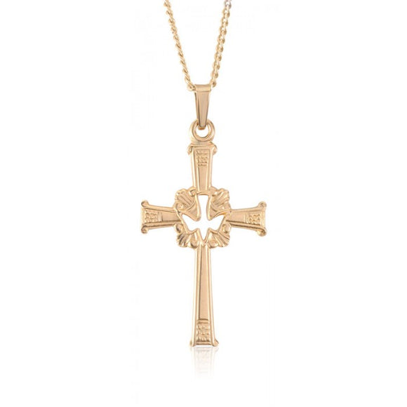 14K Yellow Gold Cross with Dove 77203-0877