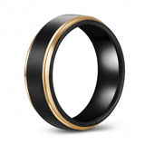 Chic Black-Gold Two-Toned Tungsten Ring Band - 8mm - Wedding - Fashion - Men's - Unisex - Engravable - Flat MJ-TUR-448-100