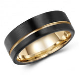 Two-Toned Black-Gold Tungsten Ring Band - Wedding - Recessed Accent - 8mm - Fashion - Brushed Finish - Men's - Unisex - Engravable - Flat MJ-TUR-448-108