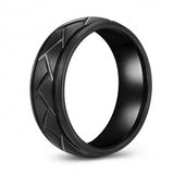 Braid Textured Black Tungsten Ring Band - Wedding - 8mm - Fashion - Brushed Finish - Men's - Unisex - Engravable - Flat MJ-TUR-448-112