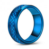 Carbon Fiber Inlaid Blue Tungsten Ring Band - Wedding - 8mm - Fashion - High Polished Finish - Men's - Unisex - Engravable - Flat MJ-TUR-448-113