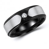 Two-Toned Silver-Black Tungsten Ring Band with Cubic Zirconia - Wedding - 8mm - Fashion - Brushed Finish - Men's - Unisex - Engravable - Flat MJ-TUR-448-114