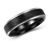 Chic Black Tungsten Two-Tone Ring Band - Wedding - 6mm - Fashion - Brushed Finish - Men's - Unisex - Engravable - Flat MJ-TUR-448-122