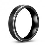 Chic Black Tungsten Two-Tone Ring Band - Wedding - 6mm - Fashion - Brushed Finish - Men's - Unisex - Engravable - Flat MJ-TUR-448-122