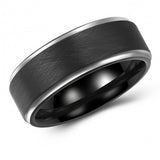 Classic Black Tungsten Two-Tone Ring Band - Wedding - 8mm - Fashion - Brushed Finish - Men's - Unisex - Engravable - Flat MJ-TUR-448-123