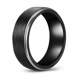 Classic Black Tungsten Two-Tone Ring Band - Wedding - 8mm - Fashion - Brushed Finish - Men's - Unisex - Engravable - Flat MJ-TUR-448-123