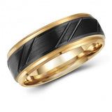 Stylish Patterned Black Tungsten Two-Tone Ring Band - Wedding - 8mm - Fashion - Brushed Finish - Men's - Unisex - Engravable - Flat MJ-TUR-448-124