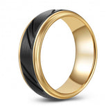 Stylish Patterned Black Tungsten Two-Tone Ring Band - Wedding - 8mm - Fashion - Brushed Finish - Men's - Unisex - Engravable - Flat MJ-TUR-448-124