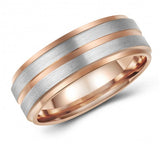 Modern Rose Tungsten Two-Tone Ring Band - Wedding - 8mm - Fashion - Brushed Finish - Men's - Unisex - Engravable - Flat MJ-TUR-448-125