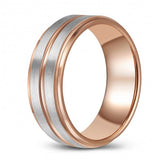 Modern Rose Tungsten Two-Tone Ring Band - Wedding - 8mm - Fashion - Brushed Finish - Men's - Unisex - Engravable - Flat MJ-TUR-448-125