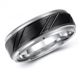 Chic Black Tungsten Two-Tone Ring Band - Wedding - 9mm - Fashion - Brushed Finish - Men's - Unisex - Engravable - Flat MJ-TUR-448-126