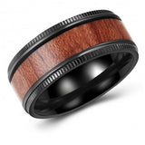 Unique Wood Ilaid Zirconium Two-Tone Ring Band - Wedding - 9mm - Fashion - Milled - Men's - Unisex - Engravable - Flat MJ-TUR-448-128