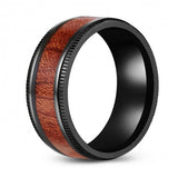 Unique Wood Ilaid Zirconium Two-Tone Ring Band - Wedding - 9mm - Fashion - Milled - Men's - Unisex - Engravable - Flat MJ-TUR-448-128