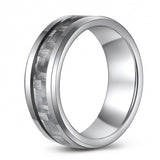 Stylish Carbon Fiber Inlaid Tungsten Ring Band - Wedding - 8mm - Fashion - High Polish - Men's - Unisex - Engravable - Flat MJ-TUR-448-131