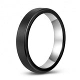 Chic Black Two-Tone Tungsten Ring Band - Wedding - 5mm - Fashion - Brushed Finish - Men's - Unisex - Engravable - Flat MJ-TUR-448-134