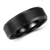 Elegant Black Tungsten Ring Band - Wedding - 7mm - Fashion - Brushed Finish - Men's - Unisex - Engravable - Flat MJ-TUR-448-135