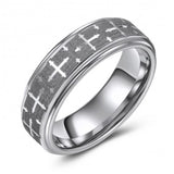 Contrasting Textured Crosses Tungsten Wedding or Fashion Ring TUR448-67