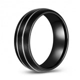 Black Doubled Lined Tungsten Domed Wedding or Fashion Band TUR448-68