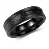 Swanky Carbon Fiber Black Tungsten Ring Band - 7mm - Wedding - Fashion - Men's - Unisex - Engravable - Flat MJ-TUR-448-83