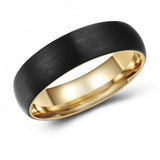 Trendy Brushed Black-Gold Two-Toned Tungsten Ring Band - 6mm - Wedding - Fashion - Men's - Unisex - Engravable - Domed MJ-TUR-448-85