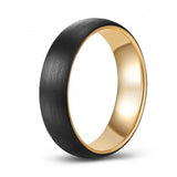 Trendy Brushed Black-Gold Two-Toned Tungsten Ring Band - 6mm - Wedding - Fashion - Men's - Unisex - Engravable - Domed MJ-TUR-448-85