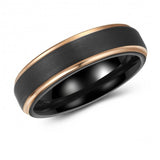 Trendy Brushed Black-Gold Two-Toned Tungsten Ring Band - 6mm - Wedding - Fashion - Men's - Unisex - Engravable - Flat MJ-TUR-448-88