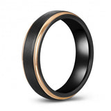 Trendy Brushed Black-Gold Two-Toned Tungsten Ring Band - 6mm - Wedding - Fashion - Men's - Unisex - Engravable - Flat MJ-TUR-448-88