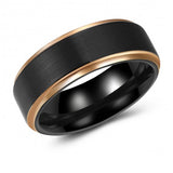 Modern Brushed Black-Gold Two-Toned Tungsten Ring Band - 8mm - Wedding - Fashion - Men's - Unisex - Engravable - Domed MJ-TUR-448-89