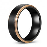 Modern Brushed Black-Gold Two-Toned Tungsten Ring Band - 8mm - Wedding - Fashion - Men's - Unisex - Engravable - Domed MJ-TUR-448-89