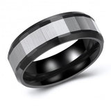 Edgy Black-Silver Two-Toned Tungsten Ring Band - 8mm - Wedding - Fashion - Men's - Unisex - Engravable - Faceted MJ-TUR-448-90