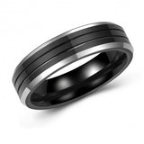 Modern Black-Silver Two-Toned Tungsten Ring Band - 6mm - Wedding - Fashion - Men's - Unisex - Engravable -Flat MJ-TUR-448-91